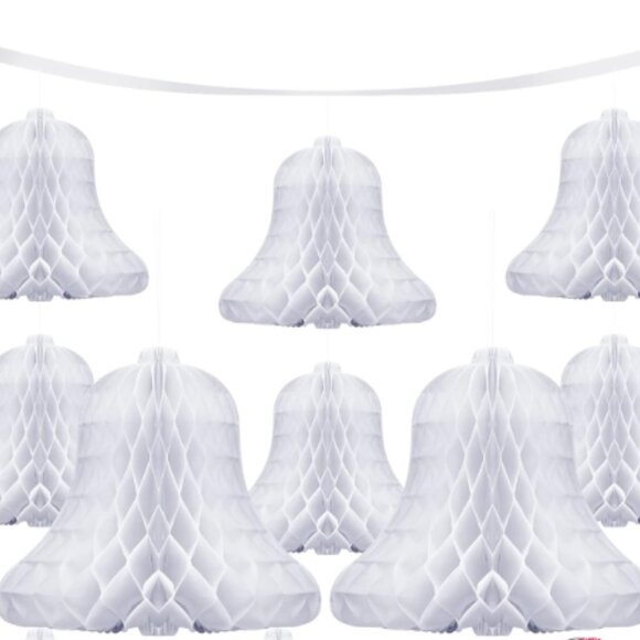 Elegant Wedding Decor Lot: 34 Honeycomb Bells & Just Married Banner - Picture 12 of 14